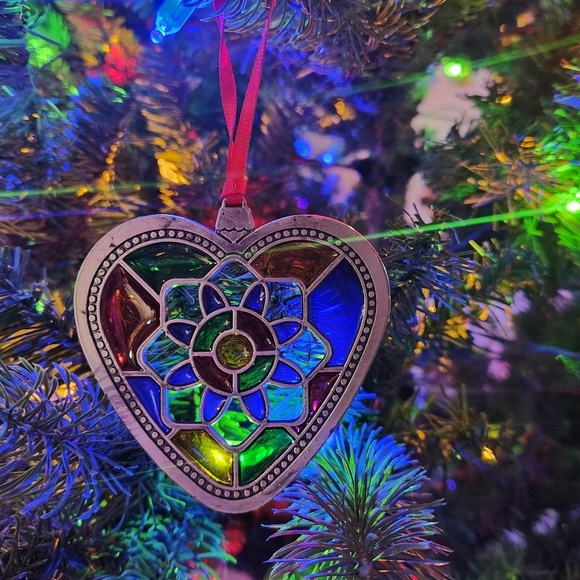 Set of 3 Stained Glass Metal Christmas Tree Ornaments Holiday Decor - Picture 5 of 8